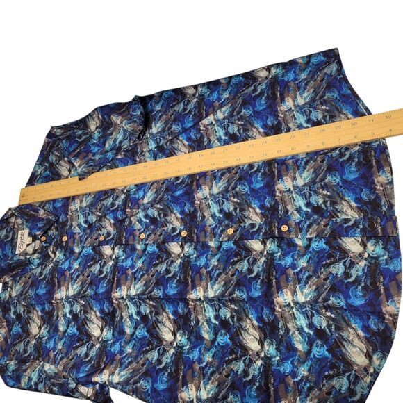 EPMO Men's Short Sleeve Button-Up Shirt Blue Abstract Ocean Print Casual Top XXL - Picture 9 of 9